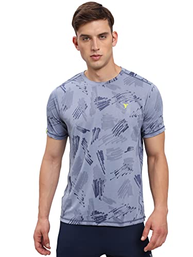 Image of TECHNOSPORT Men Polyester Regular Fit Half Sleeve Jacquard T-Shirt with Double Cool, Quick Dry & Anti Microbial for Sports, Running & Casual Use