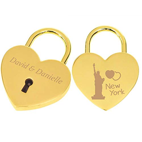 Sales-To-You New York Design Single Heart Padlocks Love Locks With Key Custom Text Engraved Personalised Valentines (New York Design)