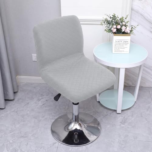 Image of WOMACO Bar Stool Cover with Back Jacquard Fabric Dining Room Square Swivel Barstool Chair Seat Cushion Slipcover for Counter Height Mid Low Back Chair Protector (Light Gray, 2PCS)