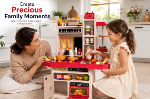 Image of Kids Kitchen Play Set, 81 Pcs Pretend Cooking Set with Water Sink, Lights & Sounds