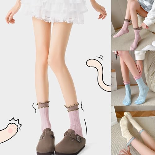 Women Girls Summer Ruffle Turn-Cuff Casual Crew Socks Ultrathin Cute Breathable Knit Cotton Colorful Sock2