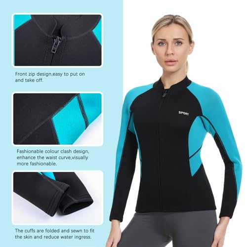 Chaqueta para mujer Wetsuits 2mm y pantalones 3mm, traje de neopreno de manga larga para natación, surf, buceo, snorkeling y deportes acuáticos (Talla L) miniatura 7