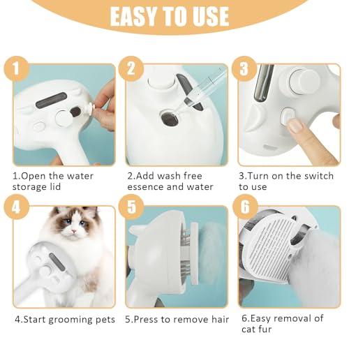 Image of Cat Steam Brush for Shedding, Pet Steam Brush for Dog with Release Button,Anti-Static Pet Spray Hair Removal Comb,Cat Spray Comb for Long & Short Haired Pets,White