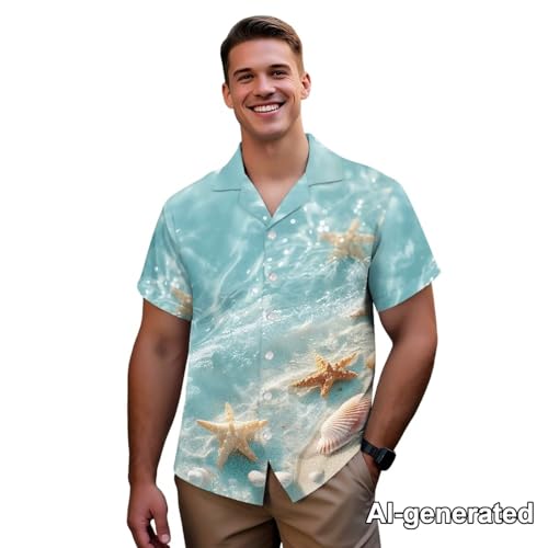 Image of Hawaii Matching Couple Outfits Husband and Wife Clothing Fashionable Mens Casual Shirts Hawaii Dress with Soft Fabric