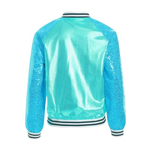 Loyan Kids Girls Sequin Bomber Jacket Zipper Coat Hip-hop Jazz Street Dance Tops Long Sleeve Dancewear3