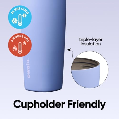 Image of Owala SmoothSip Slider Insulated Stainless Steel Coffee Tumbler, Reusable Iced Coffee Cup, Hot Coffee Travel Mug, BPA Free 20 oz, Out of the Blue