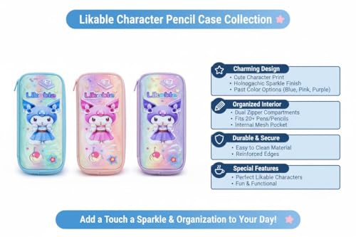 Image of Kids Cute Cartoon Printed Hard Case Pencil Pouch with Zipper Large Capacity School Stationery Organizer Box for Girls Durable Glitter Pen Pencil Case Storage Bag