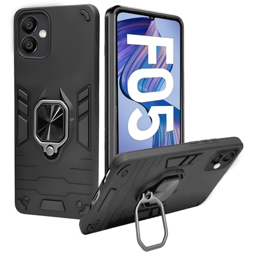 Image of A rtistque Armor Bumper Back Case Cover for Samsung Galaxy M05 / A05 / F05 | Stylish Ring Holder & Inbuilt Stand | Shockproof TPU Protective Design | Samsung Galaxy M05 / F05 Back Cover - Black