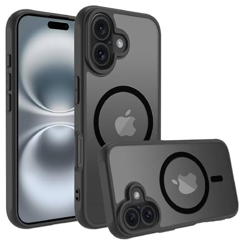 Image of for iPhone 16 Case [Compatible with Magsafe] Translucent Matte Phone Cover, [10 FT Military Grade Drop Protection] Slim Durable Shockproof Protective Bumper (Black Magnetic, iPhone 16)
