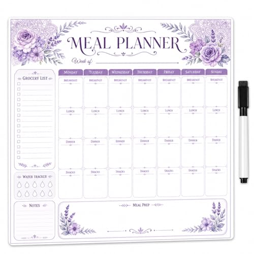 Image of Zesta Vinyl Magnetic Planner for Fridge | Cute Weekly Planner /Meal Planner with Marker | Rewritable Magnetic White Board for Fridge (Harry Potter 11X11 Inches) (Floral Lavenda)