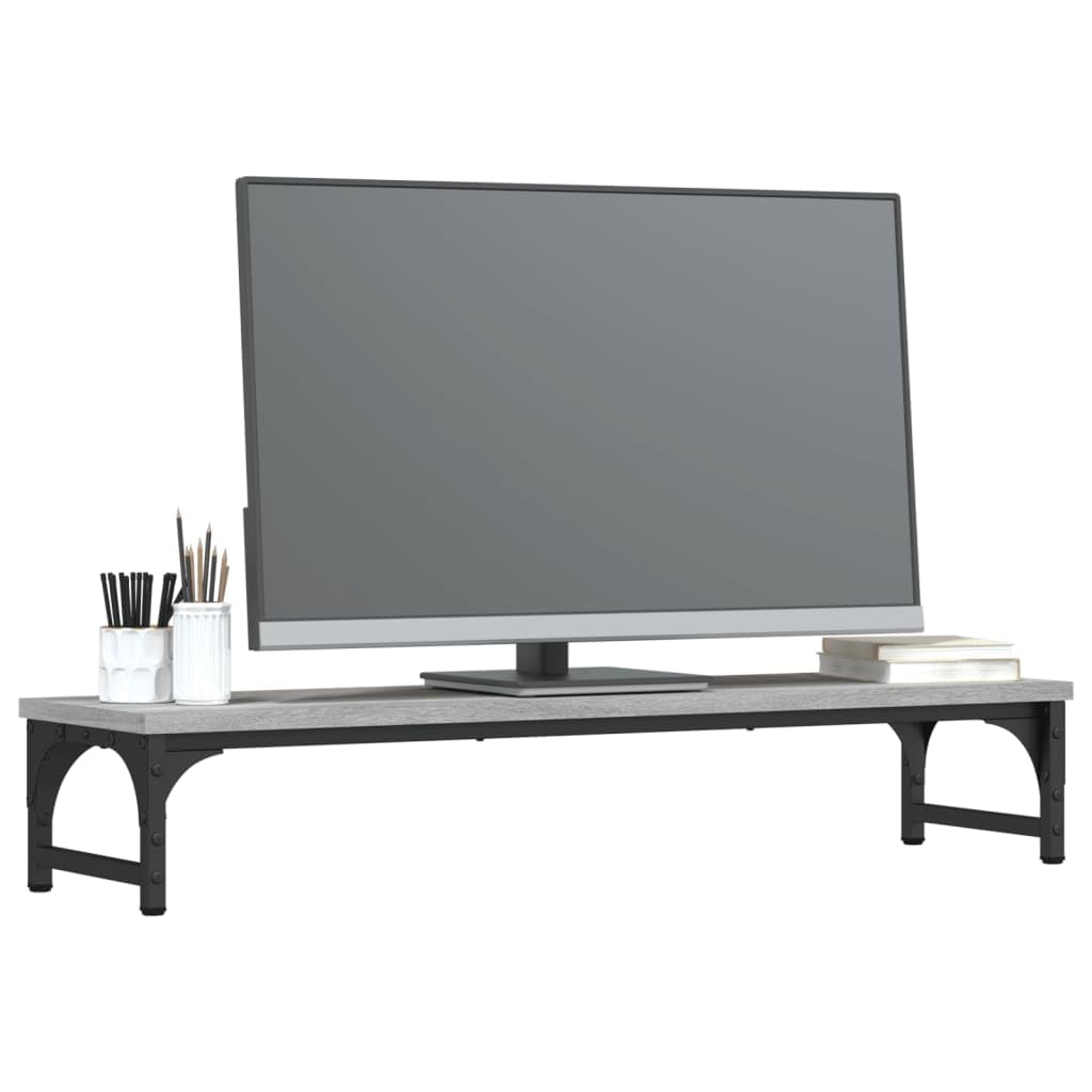 Soporte para monitor Sonoma gris 85 x 23 x 15,5 cm de madera y metal, patas ajustables en altura, soporte ergonómico para la pantalla para oficina en casa y sofá