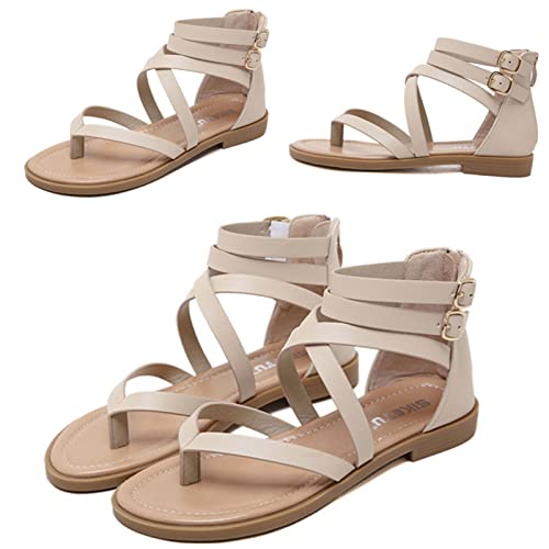 GJXJY Sandales Femme Plates, Sandales Bout Ouvert Femme, Orthopédiques Cuir Flip Flop Antidérapante Sandales, Pantoufles De Plage pour Femmes Tongs À Boucle (Size:36 EU,Color:Beige) Cover