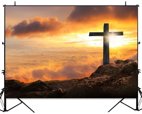 Fondo decorativo 7x5ft Cristo en la Cruz atardecer miniatura 2