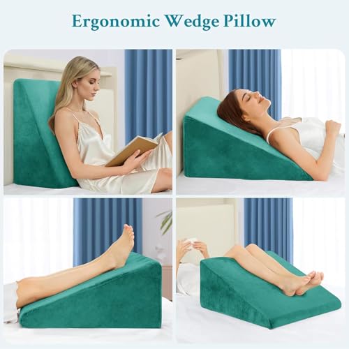 Image of Rosebell Cushion for Sleeping & Acid Reflux Relief, Medium Firm & High Resillience, Orthopedic Wedge Cushion for Leg Elevator Pregnancy GERD Pack of 1 Green Color