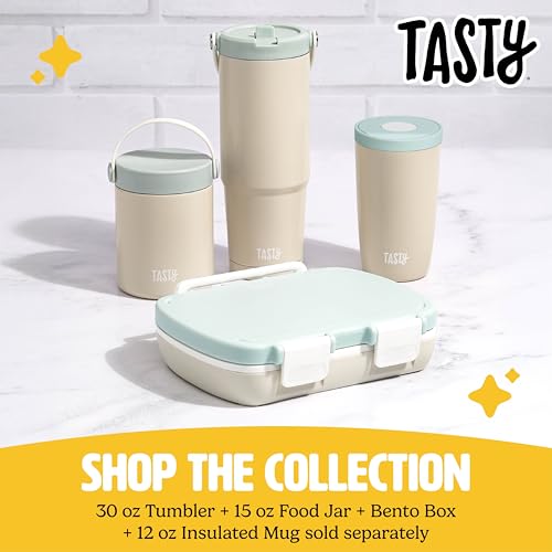 Image of Tasty Food Jar with Folding Handle, Portable Snack Travel or Lunch Container, Stainless Steel Insulated Vacuum with Leak-Proof Lid, Keeps Food Hot or Cold for Hours, 15-Ounce, Cream