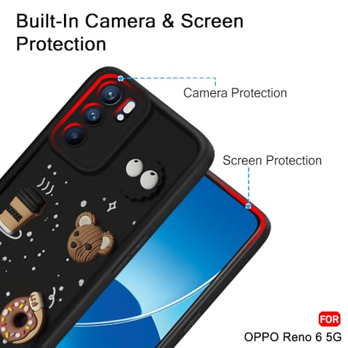 Image of TheGiftKart Back Cover Case for Oppo Reno 6 5G | Cute Fun Cartoon 3D Bear Coffee Case | Full Camera Protection | Shockproof Back Cover Case for Oppo Reno 6 5G (Silicone, Black)