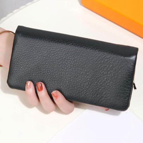 Business Handbags Wallets for Women Money Clips Evening Bags Cowhide Purses Genuine Leather Card Cases (Black)3