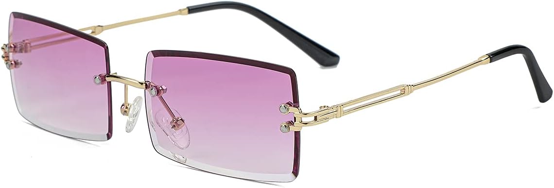 Gleyemor Rimless Rectangle Sunglasses for Women Mens Fashion Vintage Frameless Square Glasses with Gradient Lens