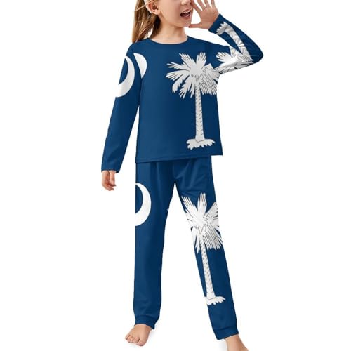 South Carolina State FlagChildren's Pajama Set Round Neck Long Sleeve Top + Pants Two-piece Set120CM