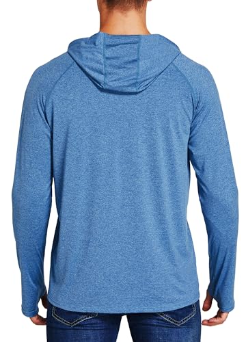 Image of Willit Men's UPF 50+ Sun Protection Hoodie Lightweight Long Sleeve Fishing Shirt Loose Fit Swim Rash Guard, Heather Blue, Large