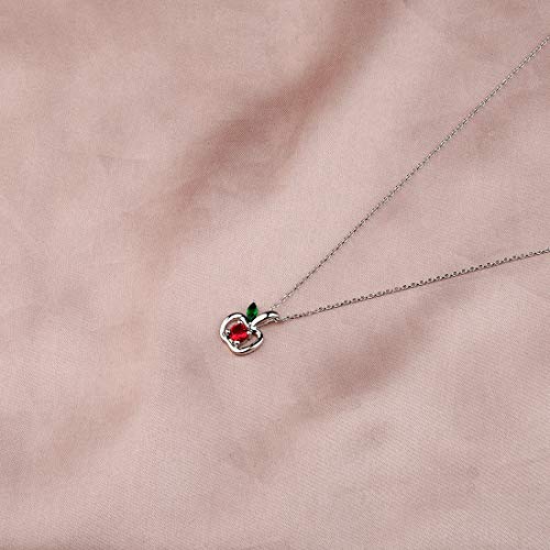Zuo Bao Teacher Apple Pendant Necklace - Plated Silver Apple Leaf Pendant with Red & Green Zircon Stones - Thank You Gift for Teacher4