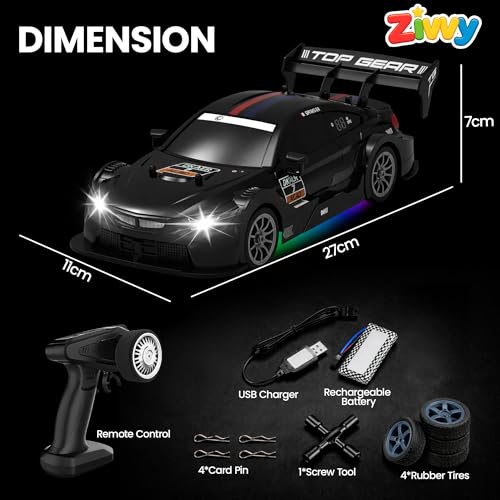 Image of Big Remote Control Car Black | 2.4G Rechargeable Remote Control Car with 100m Range | Smoke Effect, LED Lights & Music | High-Speed Drift Toy | Best Gift for Boys & Girls 2 3 4 5 6 7 8+ Years