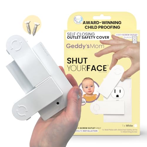 Self-Closing Outlet Cover Plate System by Geddys Mom Automatic Child Safety that Covers Outlets When Unplugged Shut Your Face Easy Install Award-Winning Baby Proofing for 1-Screw Duplex Outlets