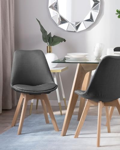 Image of Set of 4 Modern Style Mid Century Modern Dinning Room Cafe Hotel Office Wooden Legs Chair (Full Fabric Charcoal Grey)