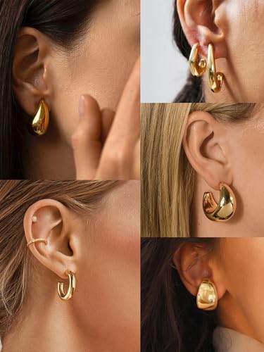 36 Pairs Gold Hoop Earrings Set for Women Multipack, Hypoallergenic Chunky Chain Twisted Hoop Earrings Pack, Fashion Dangle Earrings Jewelry for Gift3