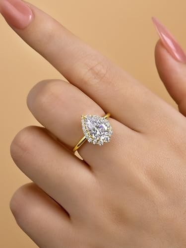 2.0CT Elongated Pear Shaped Engagement Ring, Halo 925 Sterling Silver Simulated Diamond Promise Wedding Ring for Women4