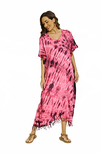 Image of Beautybatik Women Hippie Tie Dye Caftan Kaftan Loungewear Maxi Plus Size Long Dress XL to 4X
