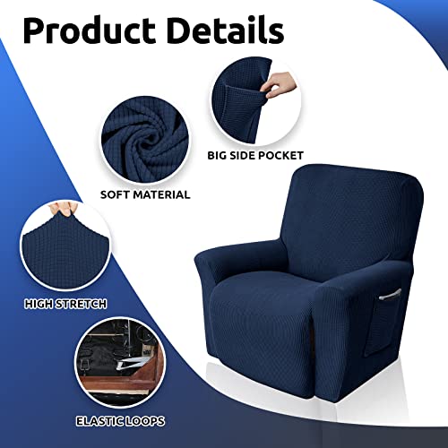 Kekuou Recliner Chair Covers Lazy Boy Recliner Covers Stretch Couch Cover Slipcovers 1 Piece Furniture Protector With Elastic Bottom For Dog,Kids.(Recliner, Navy Blue) #TOP6