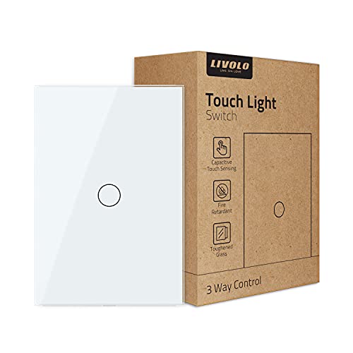 LIVOLO Light Switch, Touch, White, 1 Gang, 3 Way, IP65, Manual Operation