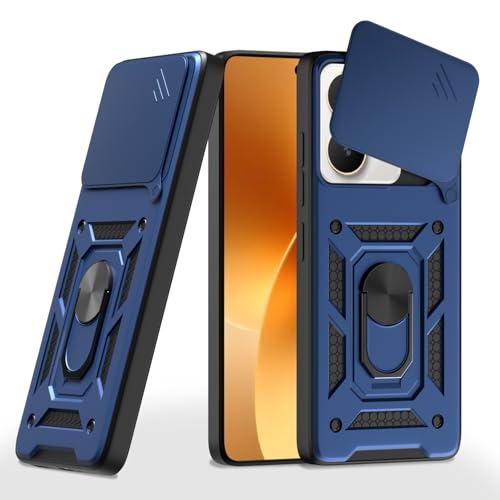 Image of Pikkme Back Cover for Realme 15 5G / Realme 15 Pro 5G | 360 Protection Case | Sliding Camera Shield Cover & Ring Holder Stand D10 Tough Armor Bumper Case (Blue)