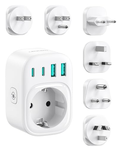LENCENT Adaptador Enchufe Viaje Universal Tipo A, B, C, D, G, I,Adaptador Internacional 6 Enchufes Reemplazables para EE.UU., UK, Japón, Costa Rica, México, Tailandia, Maldivas, Sri Lanka y Australia