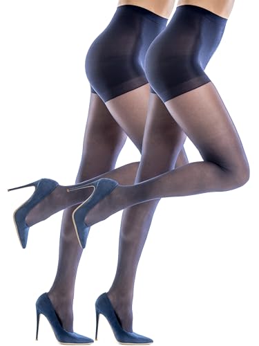 Silkies Womens Ultra Sheer Control Top Pantyhose (2 Pair Pack) - Lightweight Comfortable Perfect Fit - Medium Navy Blue