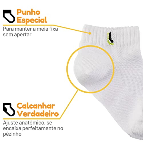Kit 09 Pares Meia Cano Curto Infantil Lupo Algodão Crianças Unissex | 9 Brancas | 24-29 | 02725-089_