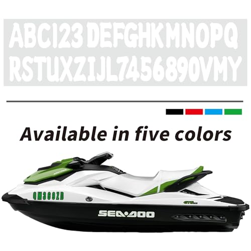 Image of 3 inch Registration Numbers and Letters Marine Sticker Decal | 4 Sets Alpha-Numeric Vinyl Letter for Jet Ski PWC Personal Watercraft White