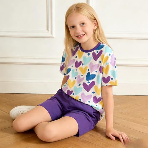 Image of Yoxindax Tween Girls Summer 2-Piece Outfit Set - Crew Neck Short Sleeve T-Cherry Print Shorts 7-14Y Summer Clothes