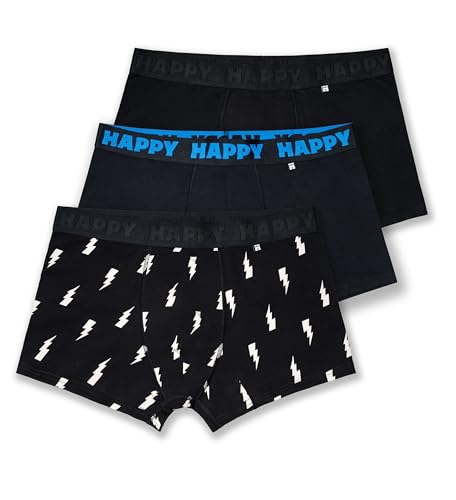 Happy Socks 3-Pack Black and White Short Boxers, Black, M