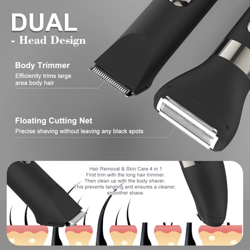Image of Hatteker 4 in 1 Multifunctional Dual - Head Body Hair Trimmer for Men, IPX7 Waterproof Groin & Body Hair Groomer, Rechargeable Body Electric Shaver Razor