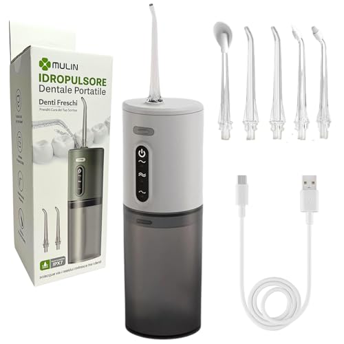 Irrigateur buccal professionnel sans fil gris avec 5 embouts interchangeables pour la maison