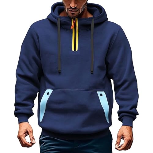 Fashion Hoodies for Men 2025 Quarter Zip Tactical Hoodie Men Casual Color Block Hooded Tops Sweatshirts Fall Clothes