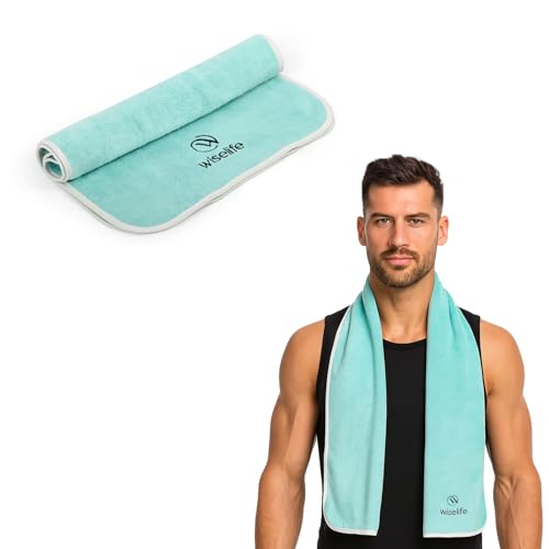 Image of Wiselife Gym Towel Quick Dry Microfiber Workout Towel for Men & Women Super Absorbent, Lightweight & Soft Sweat Ideal for Gym, Fitness, Travel & Sports - 100% Microfiber Sea Green