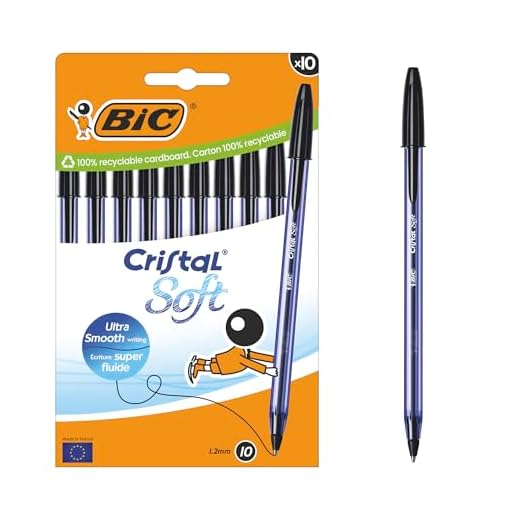 Bic Cristal Soft - Penna a sfera a punta media (1,2 mm), con inchiostro Easy Glide, colore nero, confezione da 10