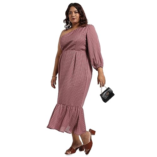 Image of Instafab Plus Women's Dress for Casual Wear | Short Sleeve | Plus-Size Fit | Polyester Fabric | V-Neck Dress Crafted with Comfort Fit for Everyday Wear
