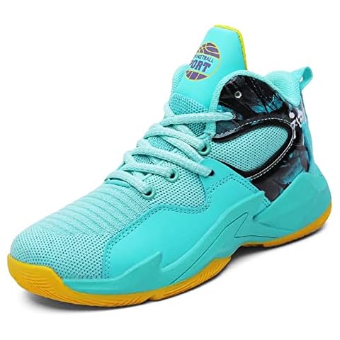 CJYFLOWER Basketball Shoes for Unisex Child Anti-Slip Breathable Boys Basketball Shoe Fitness Causal Green Cover