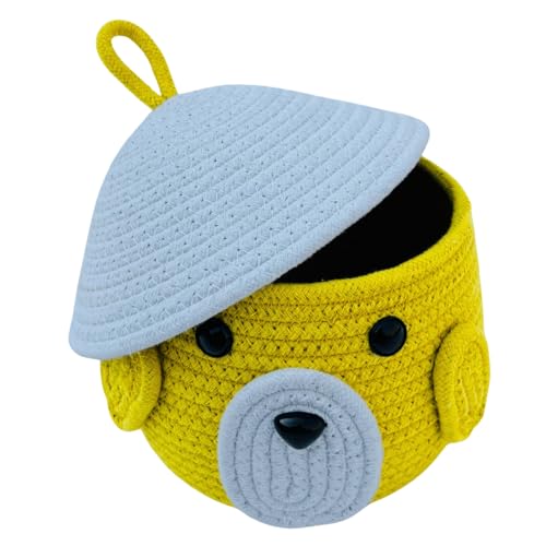 Image of Multi-Purpose Cute Jute Basket with Lid Storage Baskets for Bathroom Living Room & Kitchen Organiser Box Vanity Box First aid Box (Pack of 1) 25x20cm (yellow)