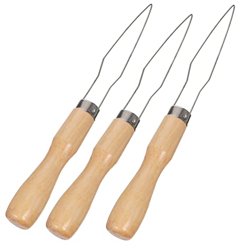 FRCOLOR 3個木製ハンドル ステンレススチール ボタン補助具 ボタンフック ヘルパー グリップ付き 手軽に操作 収納便利