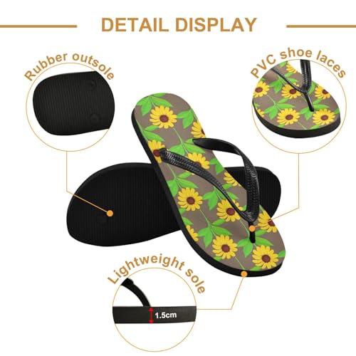 Sunflowers Green Leaves Flip Flops for Beach Thong Sandals Anti-slip Lightweight Flat Slippers for Indoor Outdoor House3